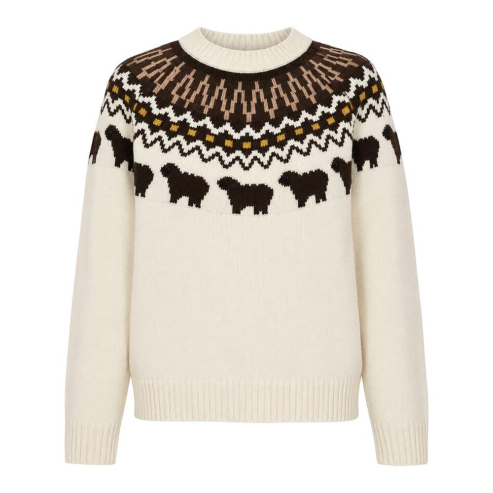 Hunter Womens/Ladies Fair Isle Crew Neck Long-Sleeved Sweater Top / Antique Whit